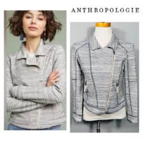 Anthropologie Gray Knit Moto Jacket Asymmetrical Zip Cotton Size Medium - Picture 2 of 7